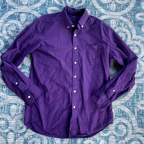 J.Crew Men's Slim Untucked Fit Purple Gingham Button Down Shirt - Size L - Picture 2 of 9